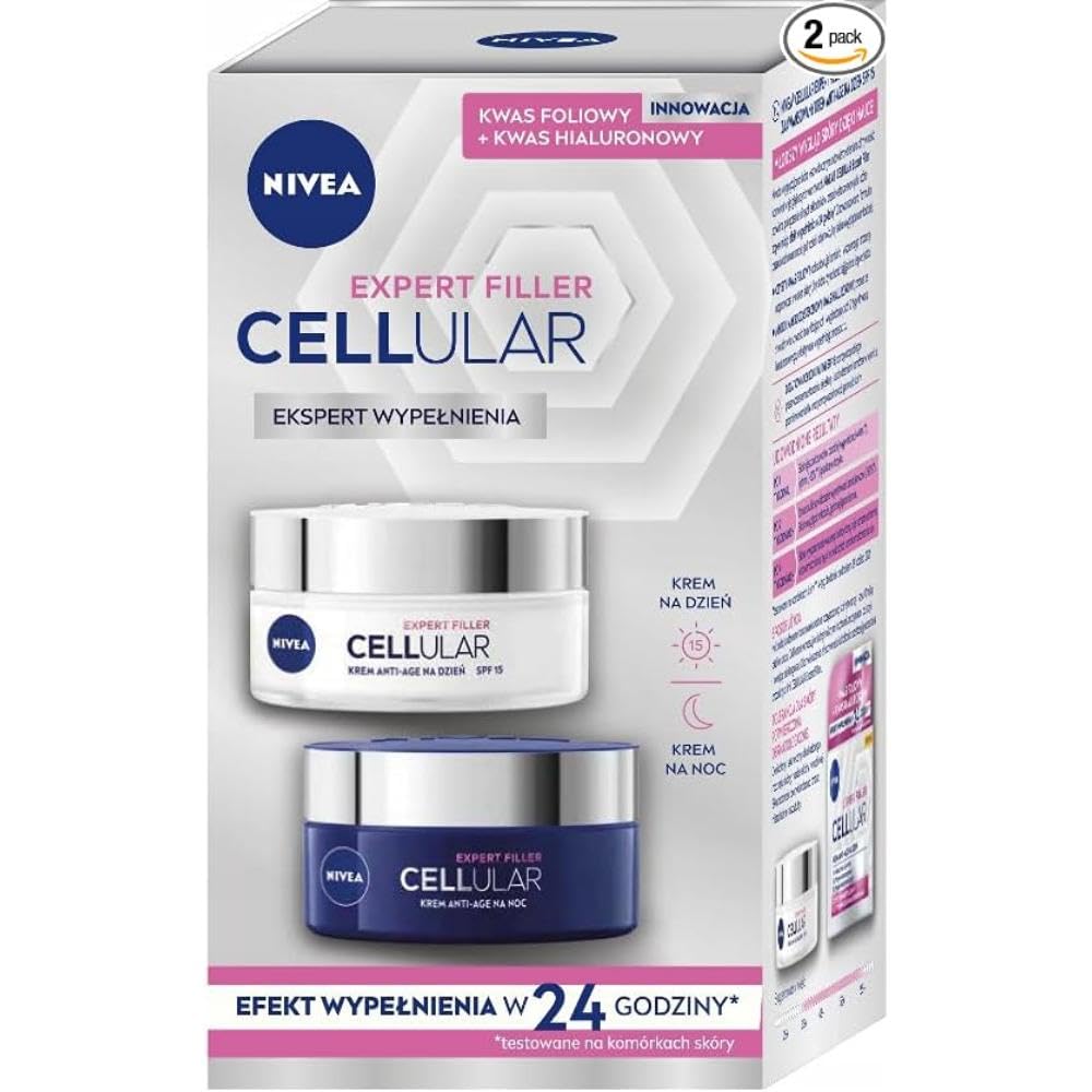 NIVEA Cellular Expert Filler AntiAge Day & Night Face Cream Set  2  50 ml Each  Deep Hydration, Firming & WrinkleFilling M