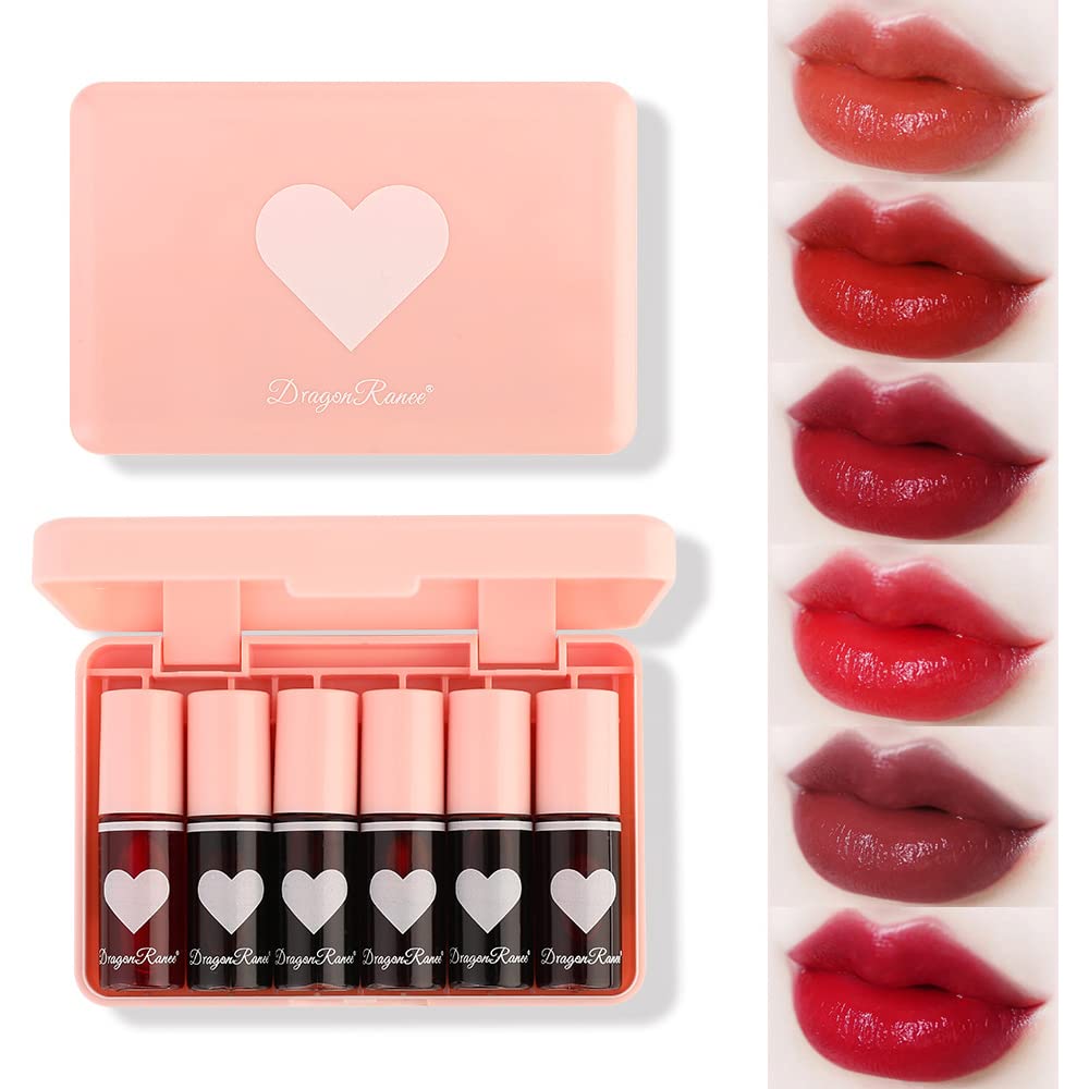 6 Colors Lip Tint Stain Set,Korean Lip Gloss Lip Tint Stain Plumping Mini Liquid Lipstick,Multi-Use Lip And Cheek Tint,Long Last