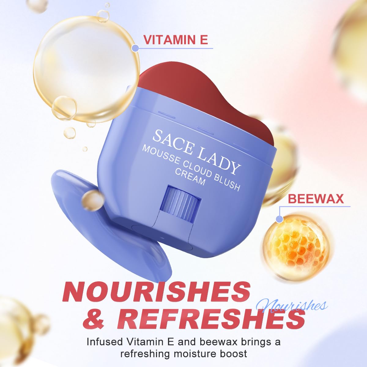 SACE LADY Creamy Blush Face Makeup, No Drying Blusher Cosmetics Pigmented Smooths Nourishes for Lip Eye Cheek Beauty Make Up, 0.