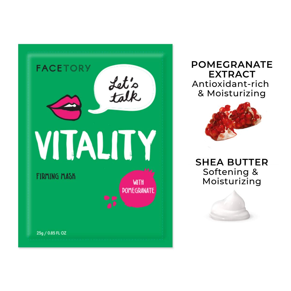 FAcETORY Lets Talk, Vitality Pomegranate Antioxidant Firming Mask - Lifting, Firming, and Hydrating (Pack of 5)