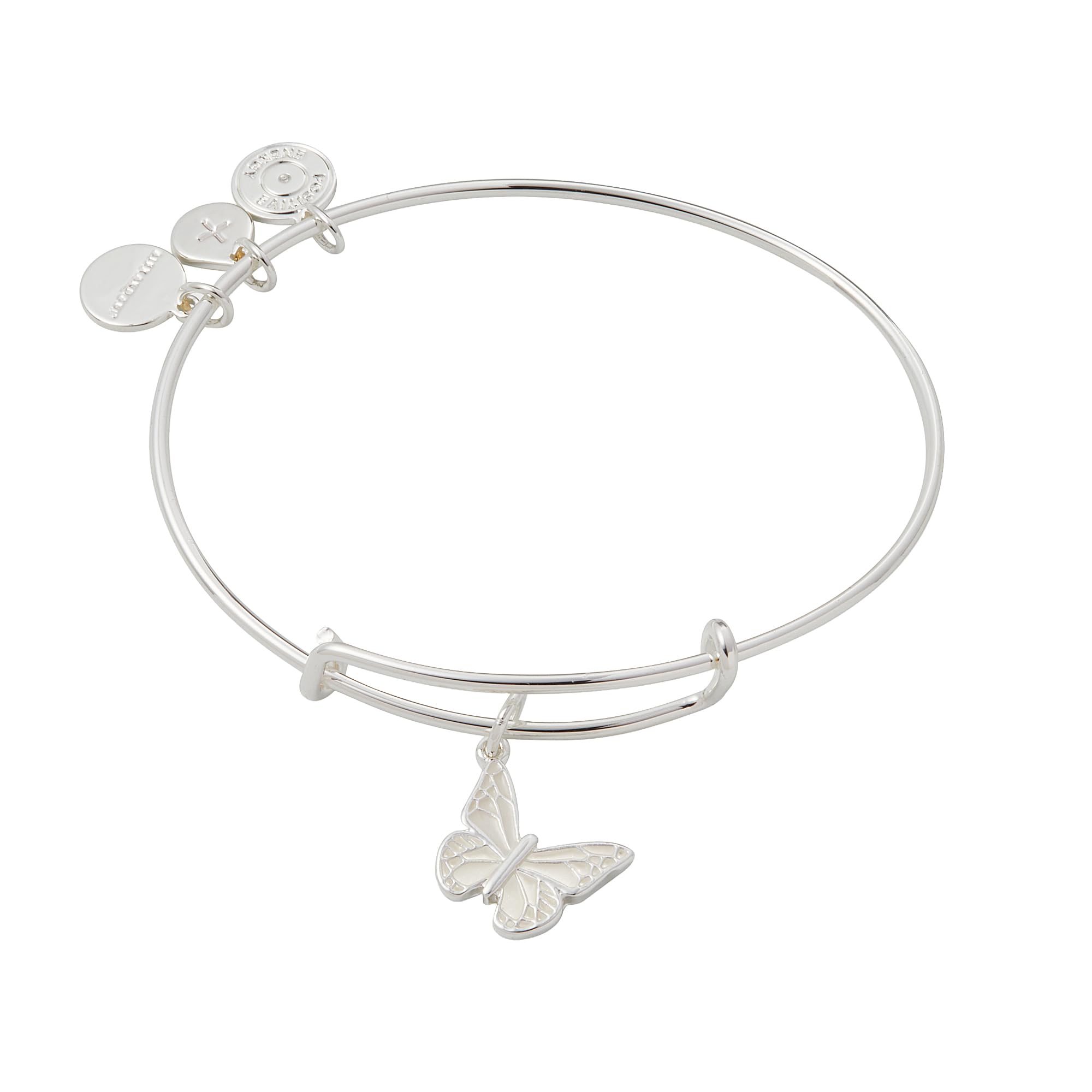 Alex and Ani Pearlized Butterfly Charm Bracelet for Women - Expandable Shiny Silver Bangle, Nickel-Free Jewelry, Trendy Bracelet