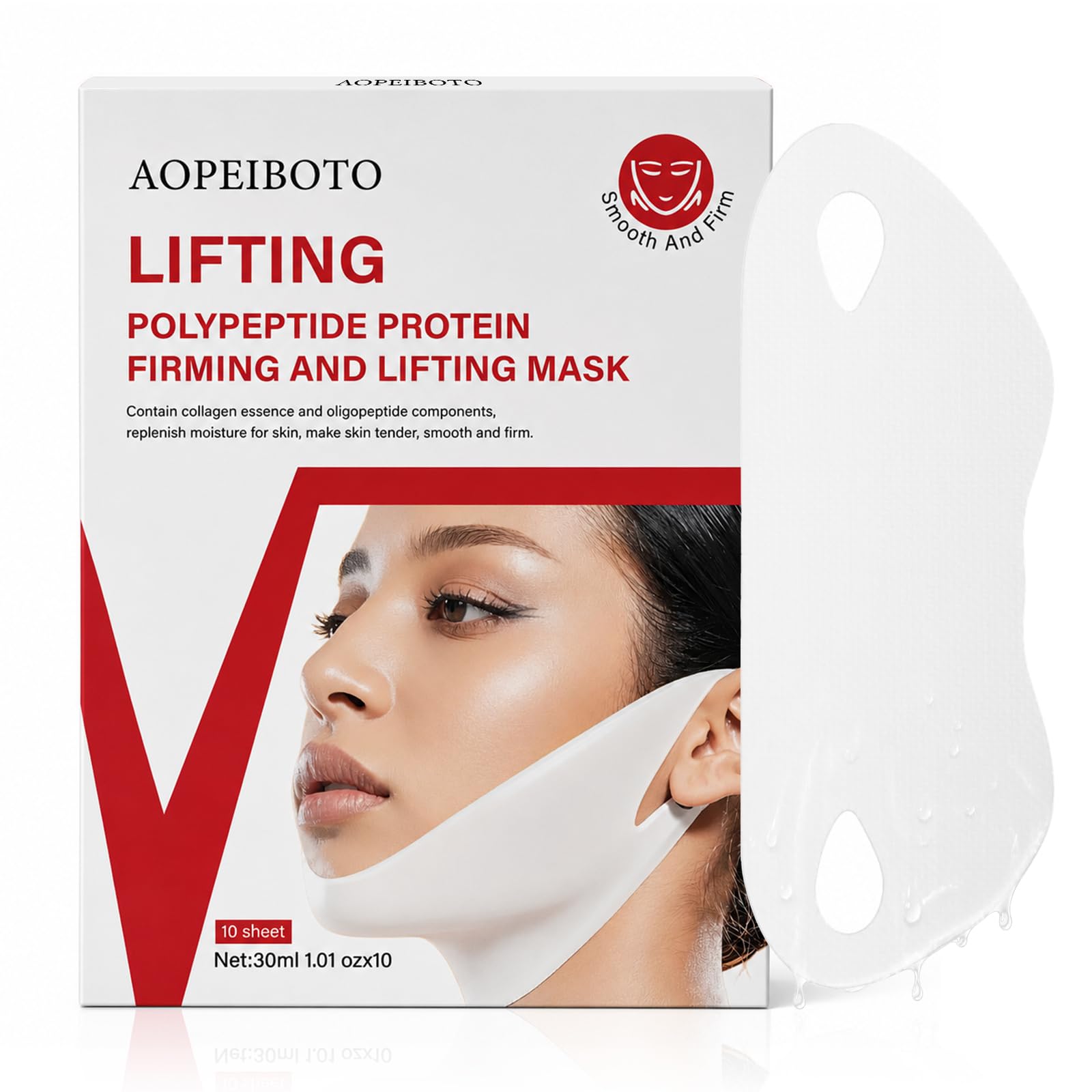 AOPEIBOTO V Line LIFTING Face Masks (10 Sheets), Double Chin Reducer, Lifting Hydrogel Collagen Mask with Niacinamide, Hyaluroni