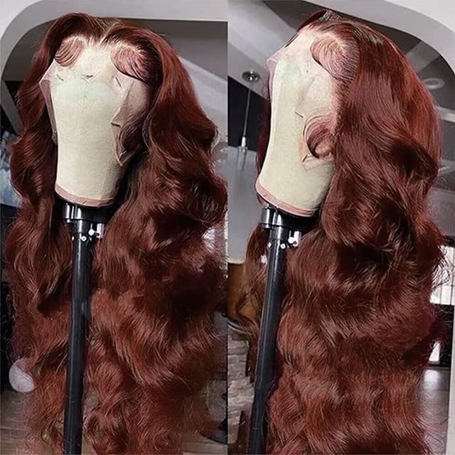 180 Desnity Reddish Brown Body Wave Lace Front Wigs Human Hair 13X6 Hd Transparent Lace Wigs For Black Women Colored Copper Red