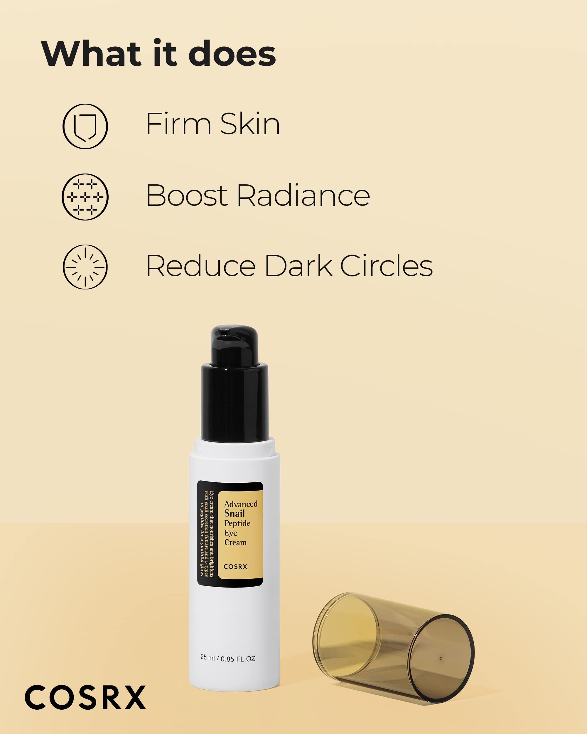 COSRX Snail Peptide Eye Cream with 73.7% Snail Mucin and Niacinamide, Brightening Korean Night Cream for Fine Lines and Dark Cir