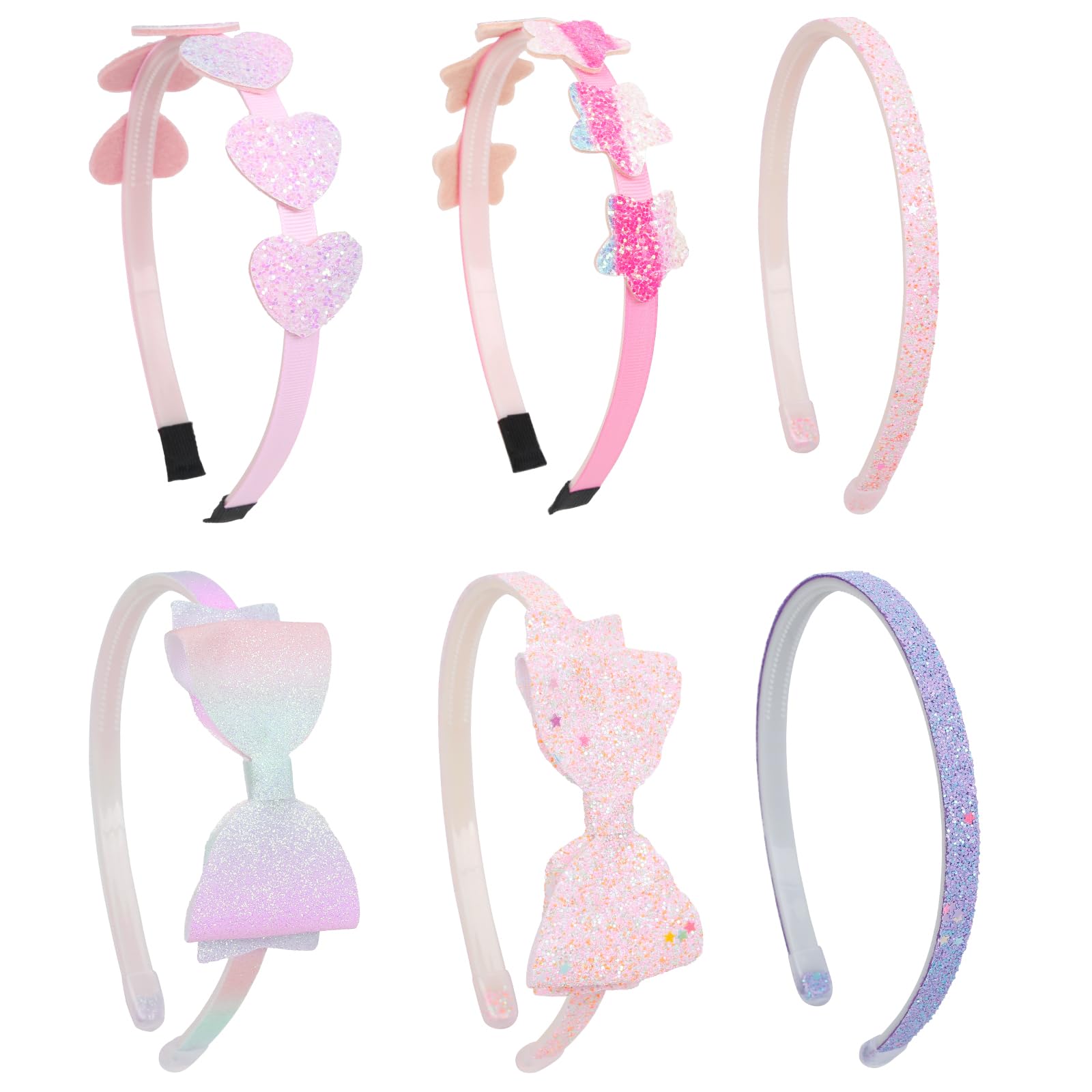 WOVOWOVO Headbands for Girls 6 Packs Girls Headbands Glitter Toddler Hair Accessories, Cute Kids Head Bands for Ages 4-12, Sweet