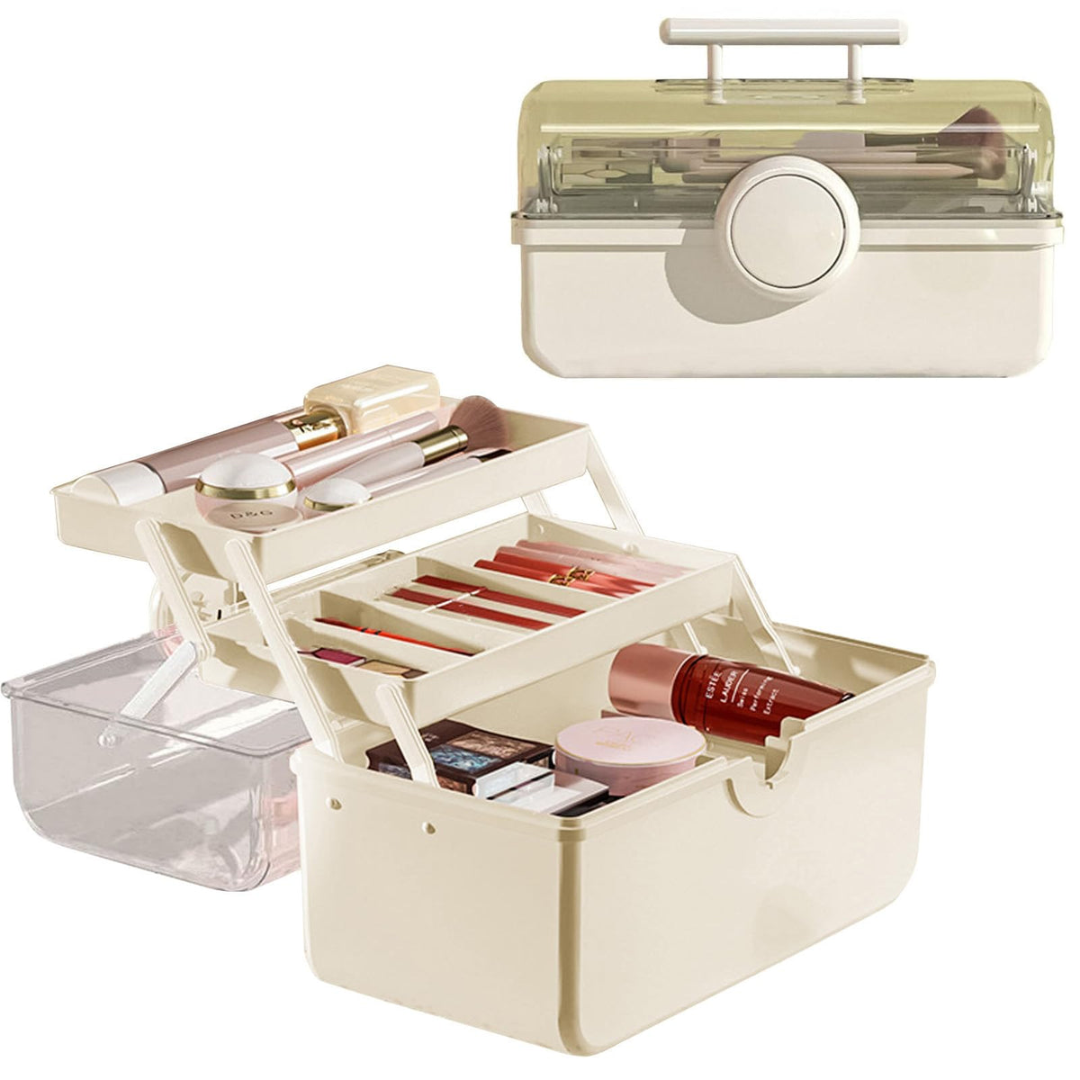 Wmm Makeup Storage Organizer, Large Capacity Makeup Organizer With Transparent Visual Cover, Handle 3 Layers Portable Cosmetic S