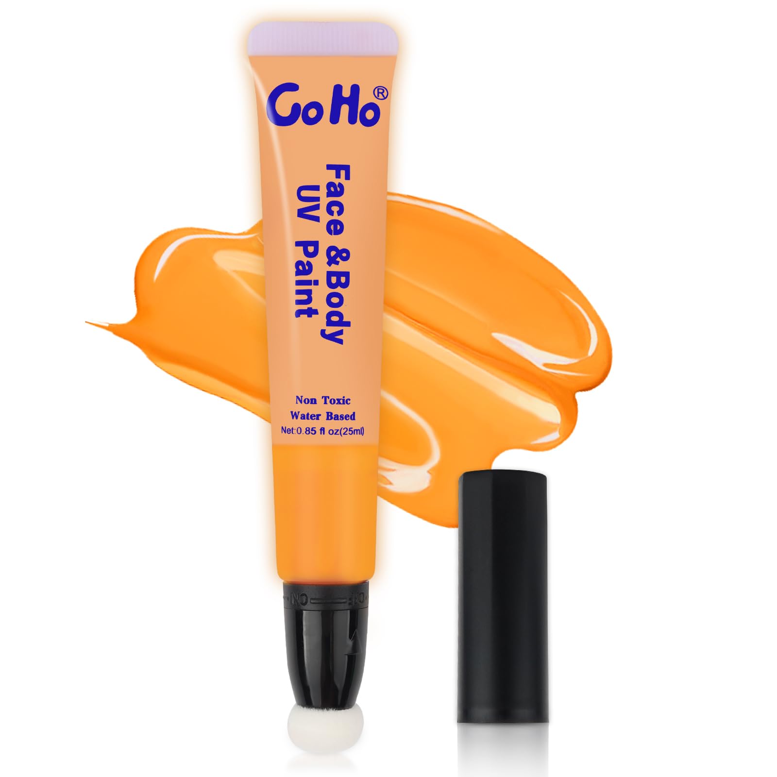 Go Ho Uv Blacklight Neon Gold Face Body Paint,Water Based Bright Color Neon Fluorescent Body Paint With Cushion Applicator,Glow