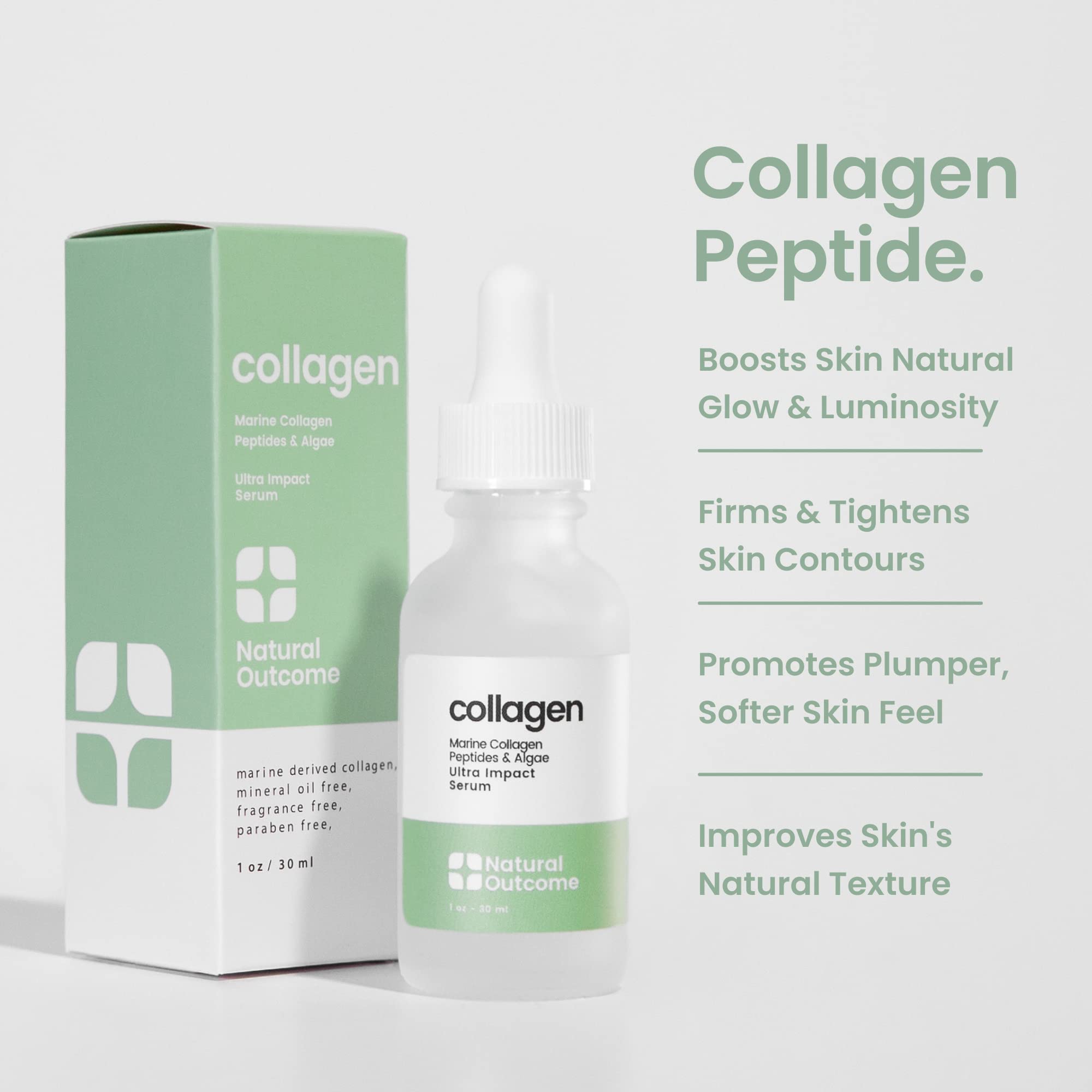 Collagen Serum For Face by Natural Outcome Skin Care - Ultra Impact Marine Collagen Peptides Serum for Face - Facial Moisturizer