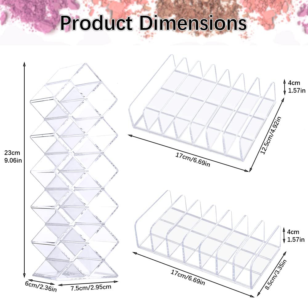 Fhdusryo 3Pcs Eyeshadow Palette Organizer, 7 Section Makeup Palette Organizer, 2 Acrylic Palette Organizer With 1 Lipstick Holde