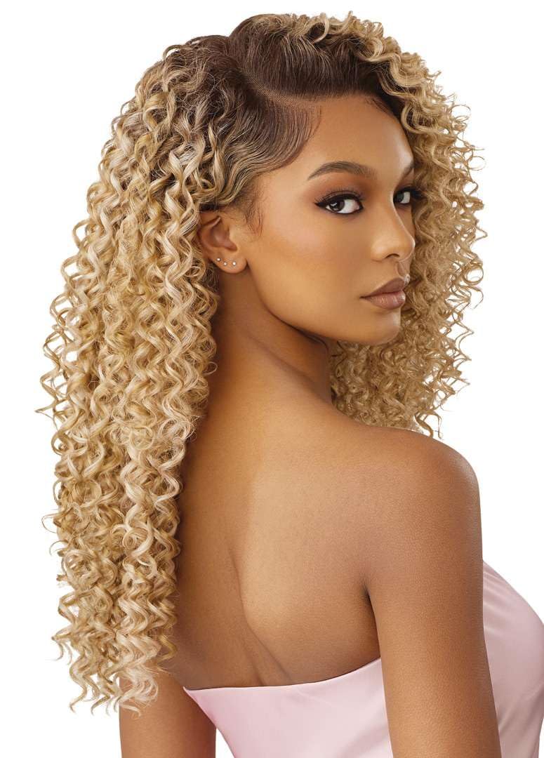 Outre Airtied 100% Fully Hand-Tied Wig - Human Hair Blend - Dominican Curly 22'' (DRF GINGER BROWN)