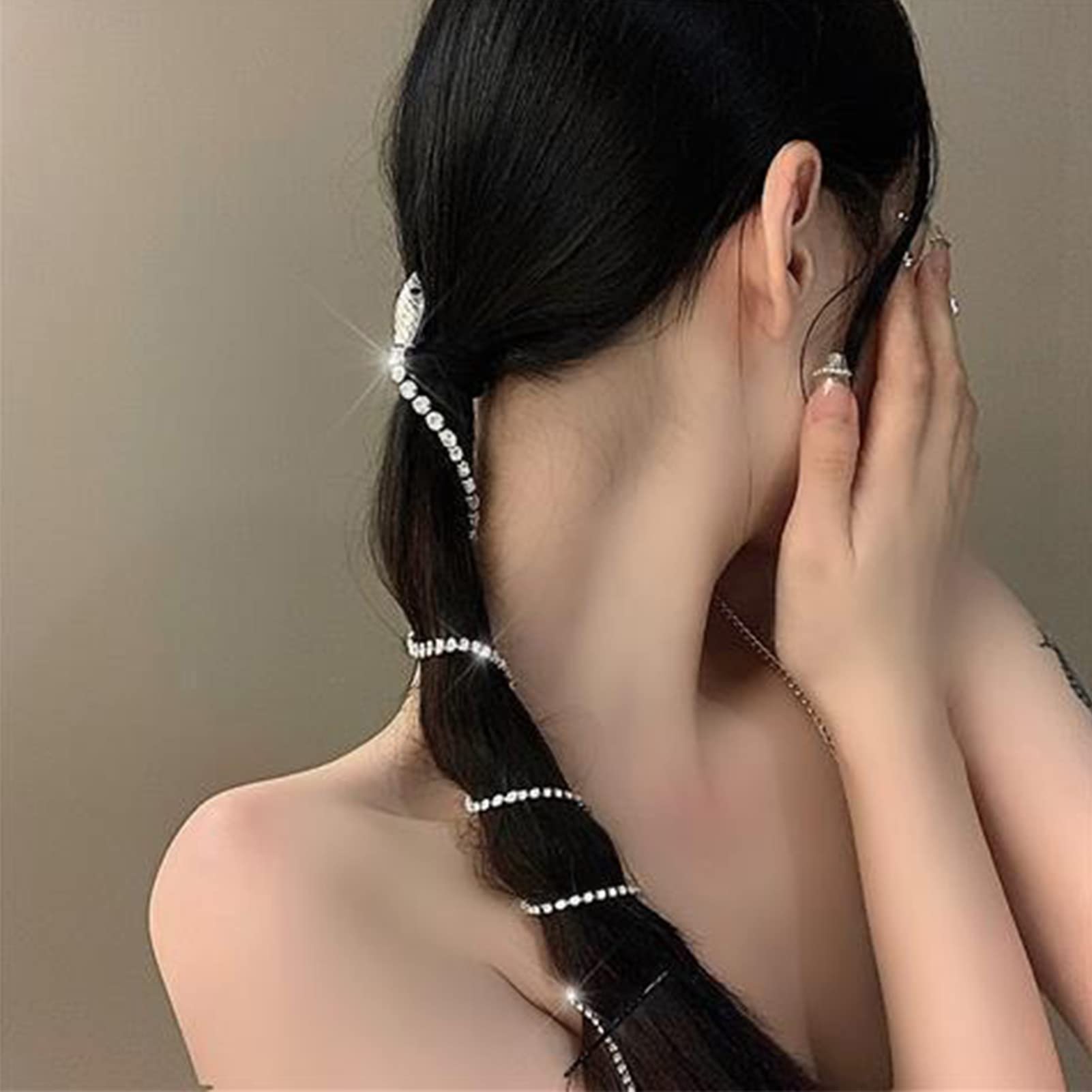 NICENEEDED 2Pcs Full Rhinestones Snake Hair Chains, Punk Crystal Tassel Hair Clip Chains, 20 Inch Long Rhinestone Decorative Hai