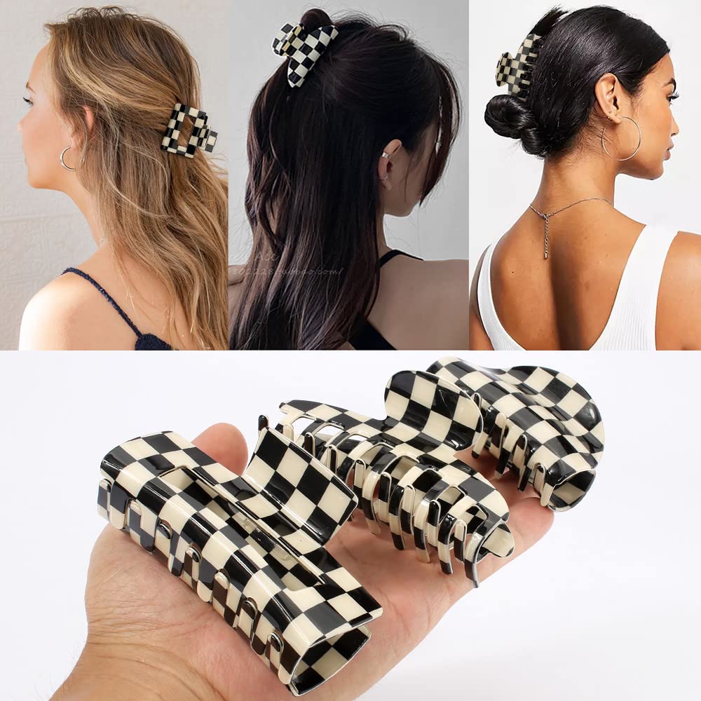Checkered Hair Clip, Ahoney 5 Pack Hair Barrettes for Women Cute Big Claw Clips Y2k Accessories Aesthetics Banana Clip 80s 90s H