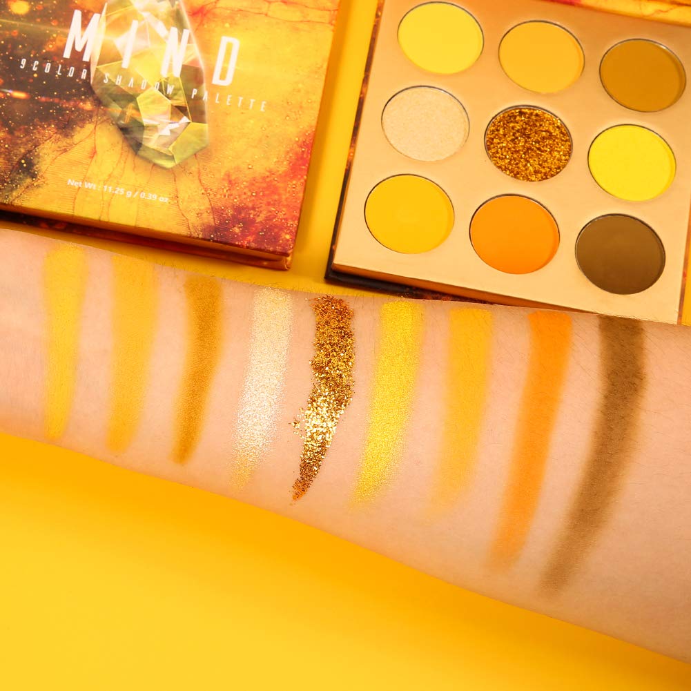 Docolor Eyeshadow Palette 9 Colors Yellow Eyeshadow Gemstone Shadow Palette Highly Pigmented Mattes Shimmers Naked Smokey Glitte