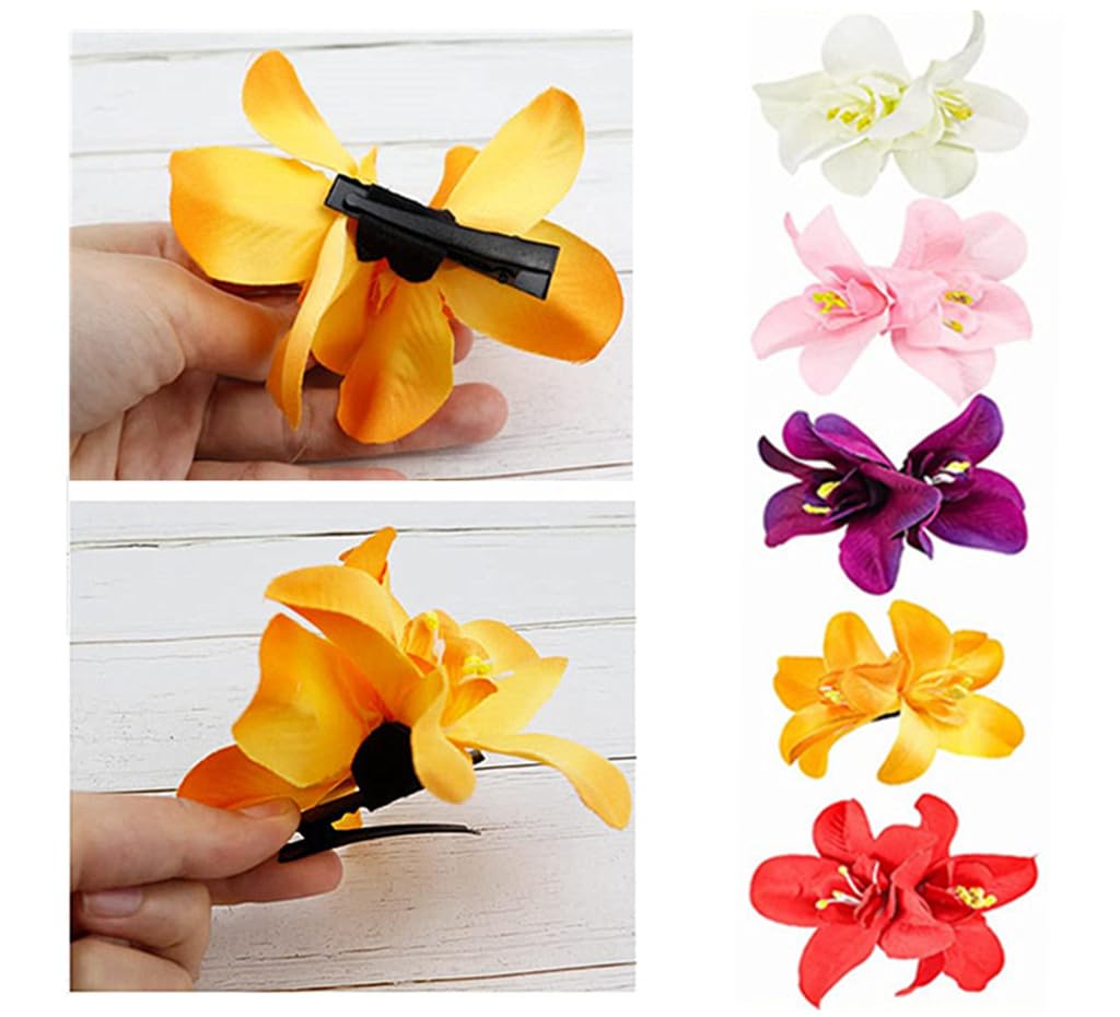 Alimitopia Flower Hair Clip Bohemia Hawaiian Fabric Artificial Orchid Flower Hairpin Barrette Headdress Bobby Pins Headwear Hair