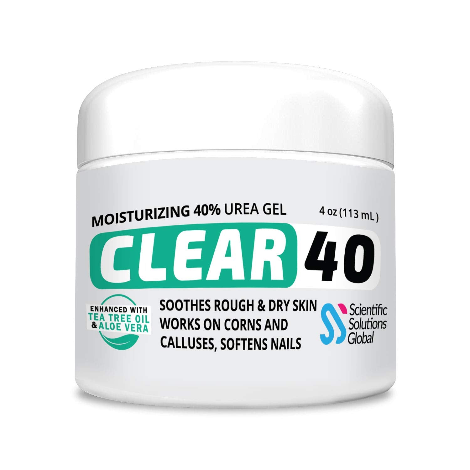 CLEAR 40 Urea Cream 40 Percent for Feet Maximum Strength (4oz) | Softens Cracked Heels & Dry Skin Urea Cream 40 Percent - Tea Tr