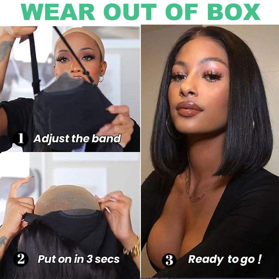 Wavymy Glueless Bob Wigs 16 Inch Wear And Go Glueless Wig 6X4 Hd Pre Plucked Pre Cut Lace Closure Wigs Human Hair For Women 180%