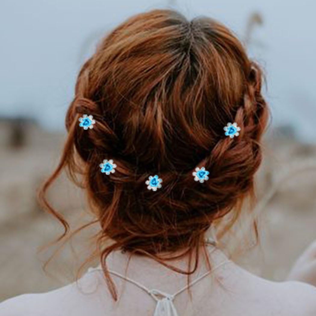 Bartosi Flower Bride Wedding Hair Clips Blue Flower Hair Pins Bridal Hair Pieces Hair Accessories for Women and Girls (Pack of 5