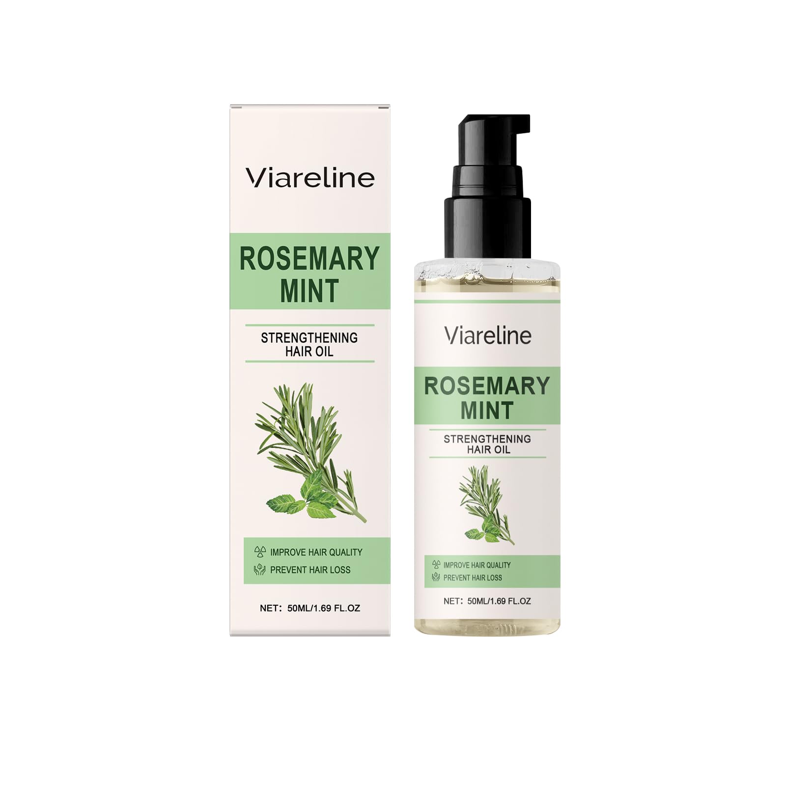 Viareline Rosemary Mint Strengthening Hair Oil, with Avocado & Sunflower Seed Oil, Reduces Hair Loss, Nourishes Scalp, 1.69 fl o