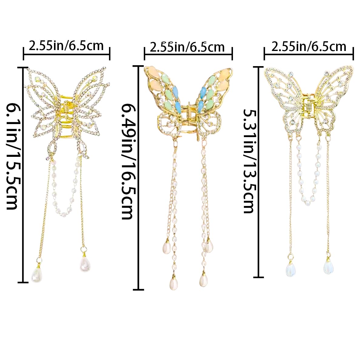 3 Pieces Butterfly Hair Claw Clip Butterfly Tassel Hair Clips Rhinestone Hair Claw Metal Hair Clips Exquisite Hair Clips Non Sli