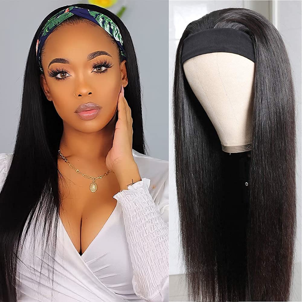TNICE Headband Wig Human Hair Straight 20 Inch Brazilian Virgin Human Hair Headband Wigs for Black Women Glueless None Lace Fron