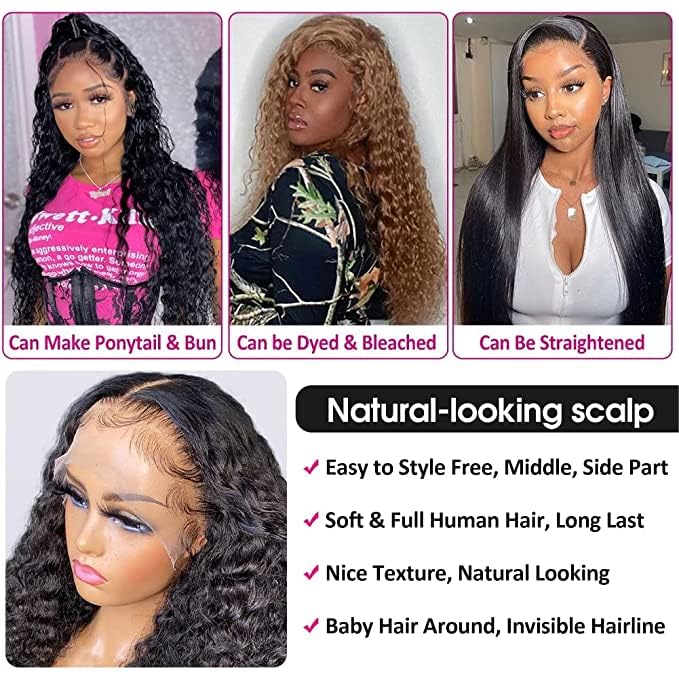 Jietai Curly Human Hair Wig 13X6 Deep Wave Lace Front Wigs Human Hair 180% Density Glueless Wigs Human Hair Pre Plucked Curly Wi