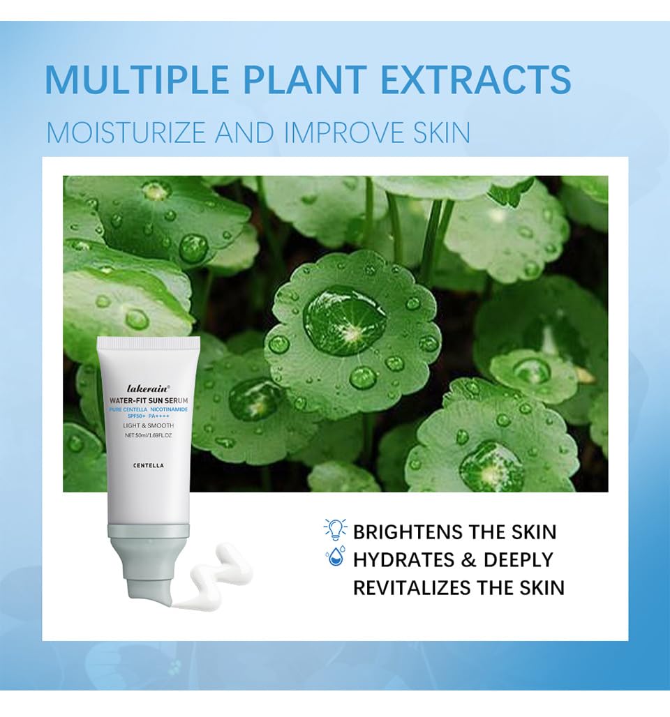 2 Pcs Centella Sunscreen SPF 50, Centella Water-Fit Sun Serum, Long-Lasting Protection, Nourishing Skin Protection and UV Defens