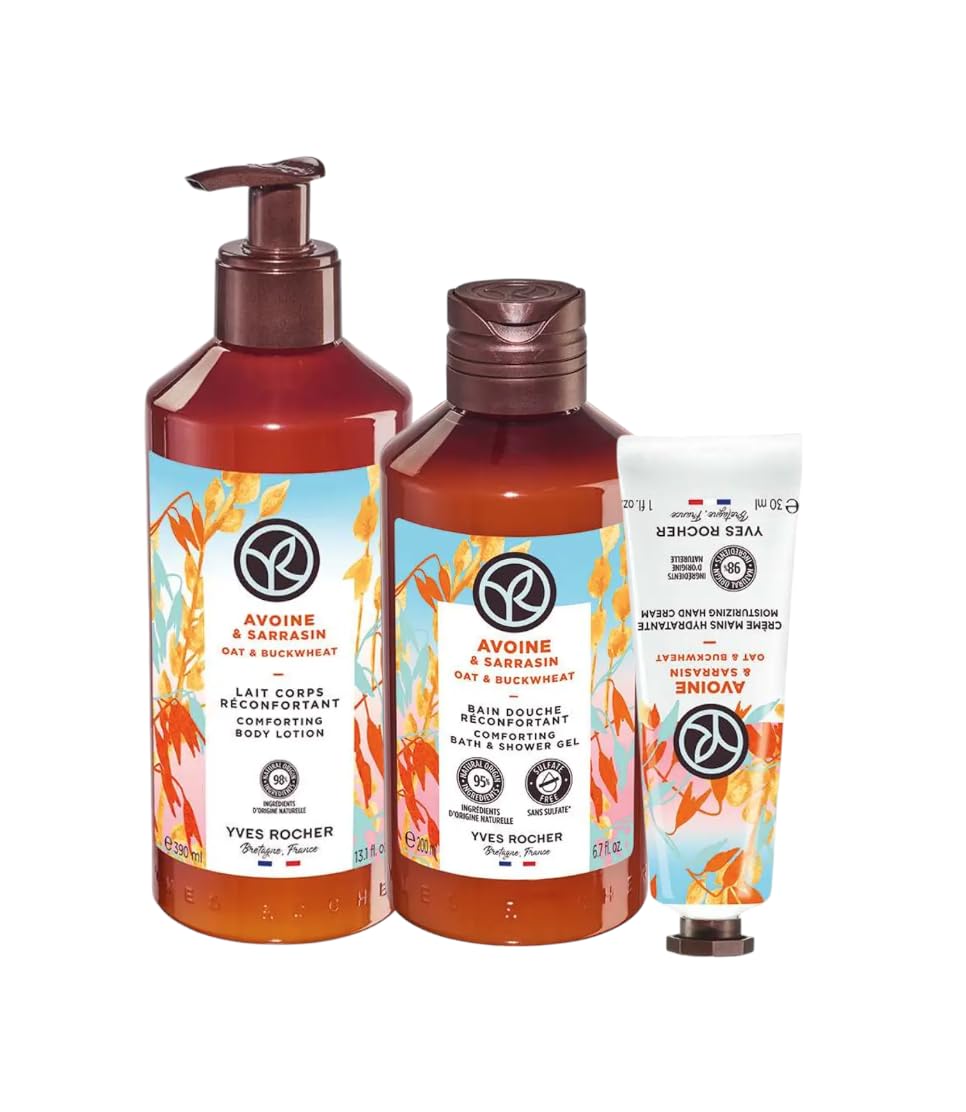 Yves Rocher Moisturising Oats & Buckwheat Shower Gel Body Nourishing Milk Perfumed Hand Cream Women Men Day Care 200 ml./6.7fl.o