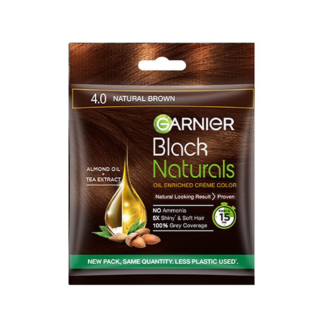 Garnier, Hair Colouring Crme, 100% Grey Coverage, Softening And Increased Shine, Black Naturals, 4.0 Natural Brown, 20G + 20Ml