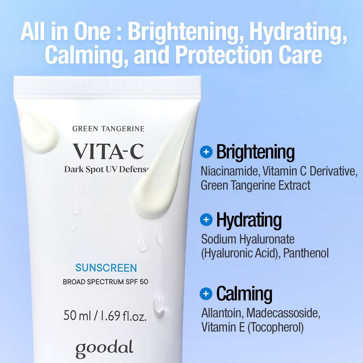 Goodal Green Tangerine Vita-C Dark Spot UV Defense Sunscreen SPF 50, Daily Skin Care Korean Sunscreen for Face, Broad spectrum,