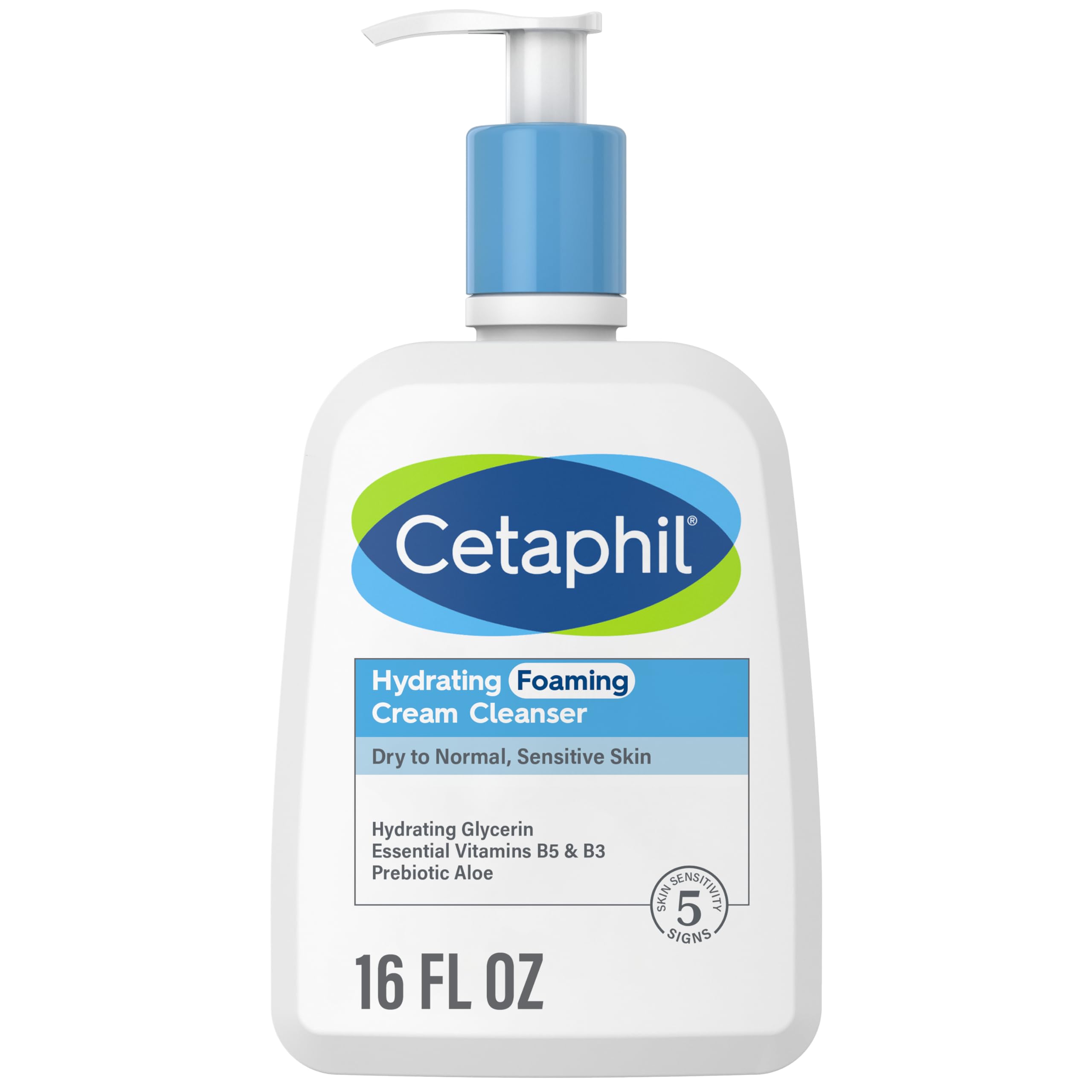 Cetaphil Cream To Foam Face Wash, Hydrating Foaming Cream Cleanser, 16 Oz, For Normal To Dry, Sensitive Skin, With Soothing Preb