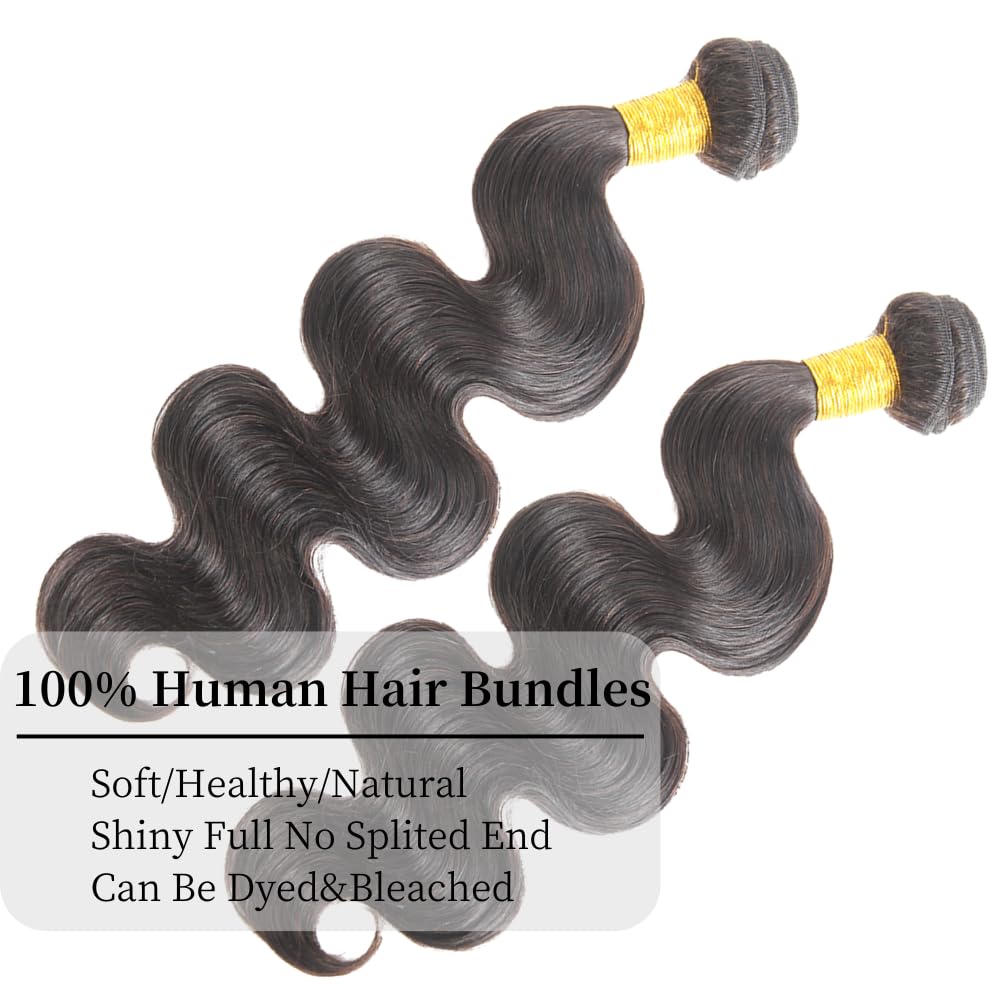10A Brazilian Virgin Human Hair Bundles - 18 20 Inch Body Wave Weave - 100% Unprocessed Hair Extensions - 2 Bundles Natural Blac