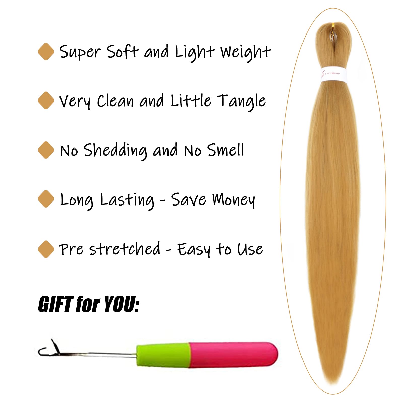 Iximii 27# Pre Stretched Braiding Hair 20 Inch 3 Packs Pre-Stretched Kanekalon Hair Honey Blonde Color Straight Crochet Braids S