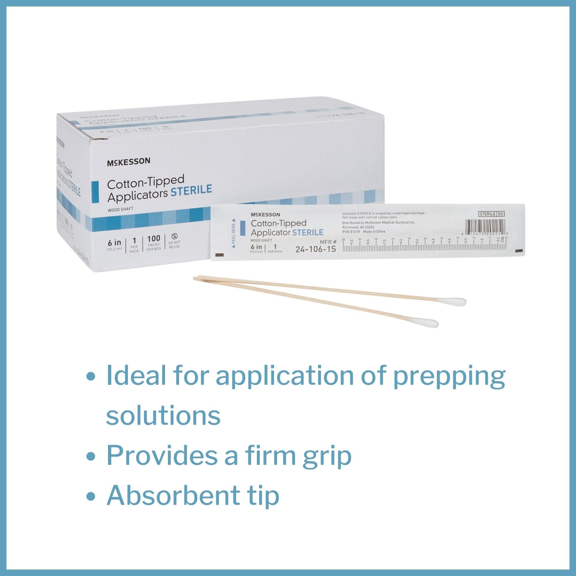 Mckesson Cotton-Tipped Applicator Swabstick, Sterile, Wood Shaft, 6 In, 100 Count, 1 Pack