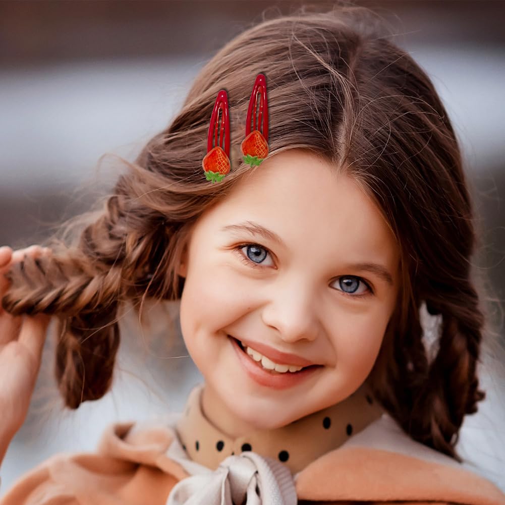 Kesvila Strawberry Snap Hair Clips, 20 Pcs Cute Plastic Barrettes for Girls & Women, Strawberry A Color