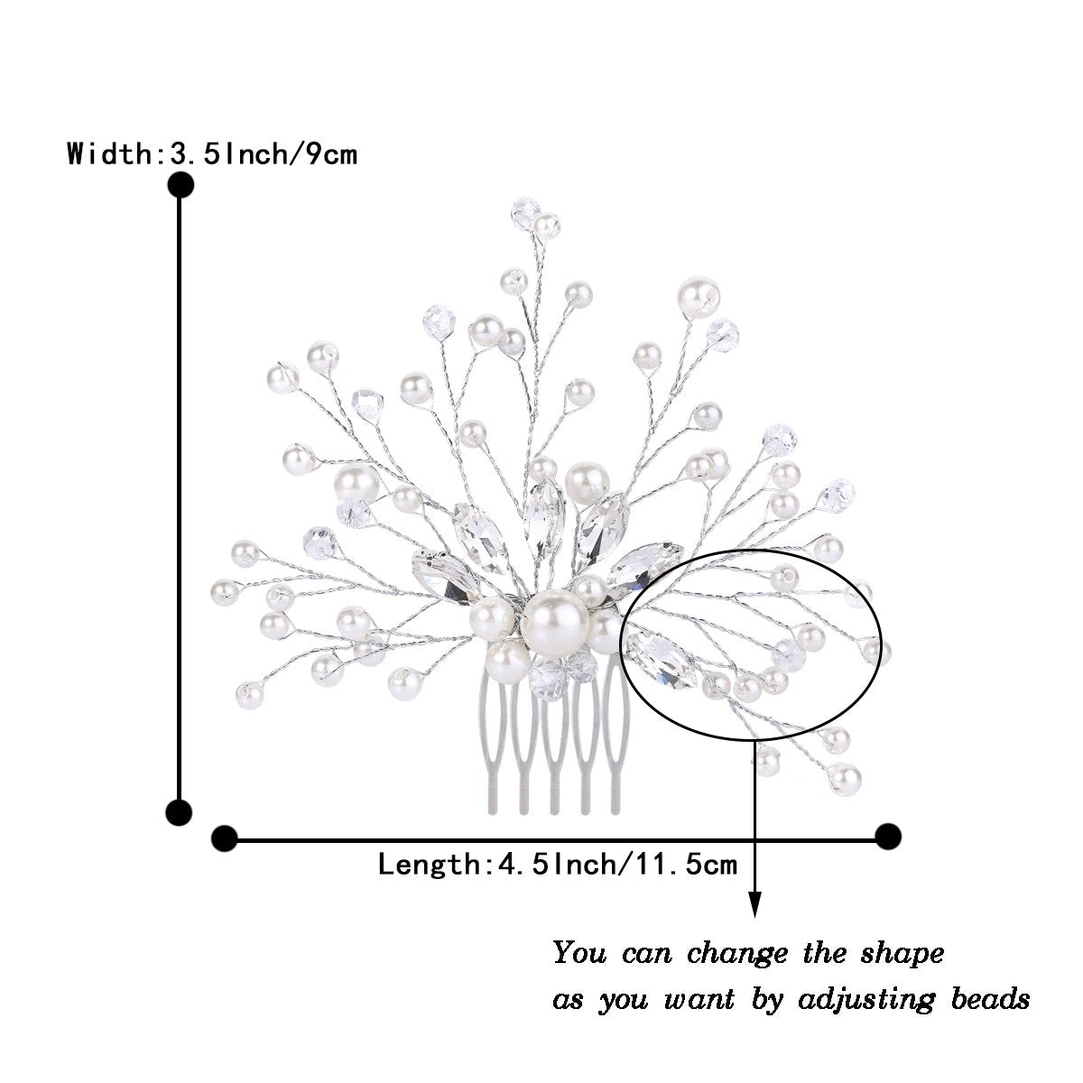 BriLove Wedding Bridal Hair Comb Hair Accessories with Crystal Bead Simulated Pearl Handmade Filigree for Women Clear Silver-Ton