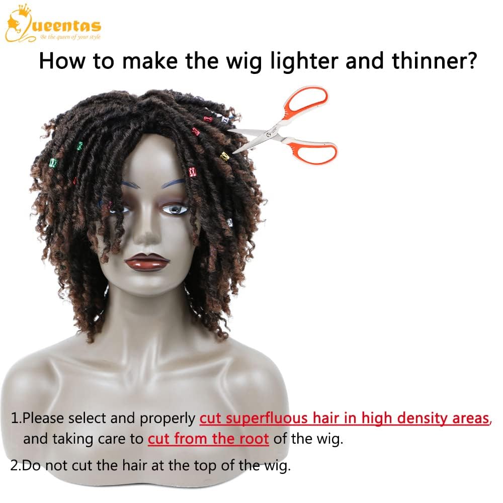 Queentas Dreadlock Wigs For Black Women And Men Short Curly Big Afro Braided Wigs Faux Locs Twist Braiding Synthetic Wigs (Black