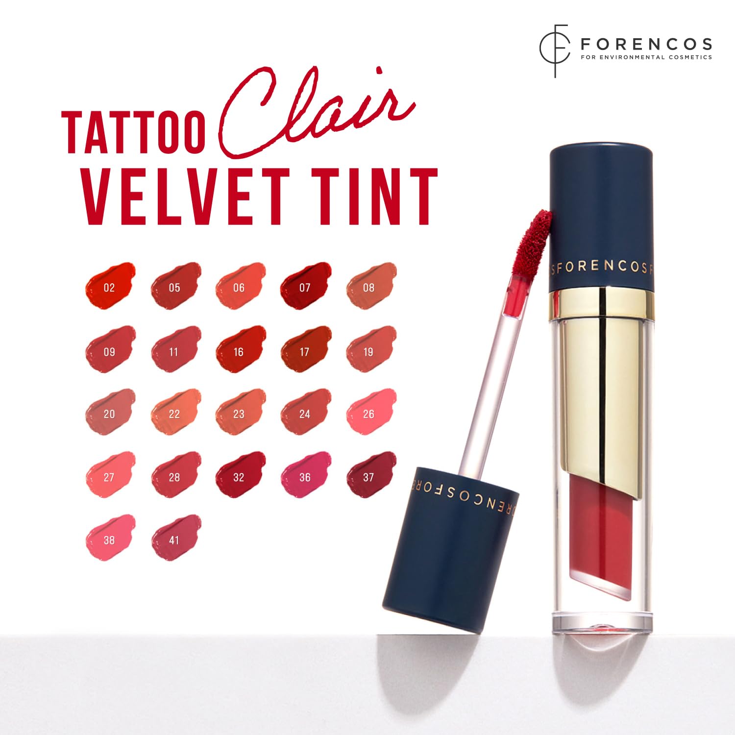 Forencos Tattoo Clair Velvet Lip Stain/Tint, Korean Long-Lasting, High Pigment, Weightless, Waterproof (20 Zinnia)