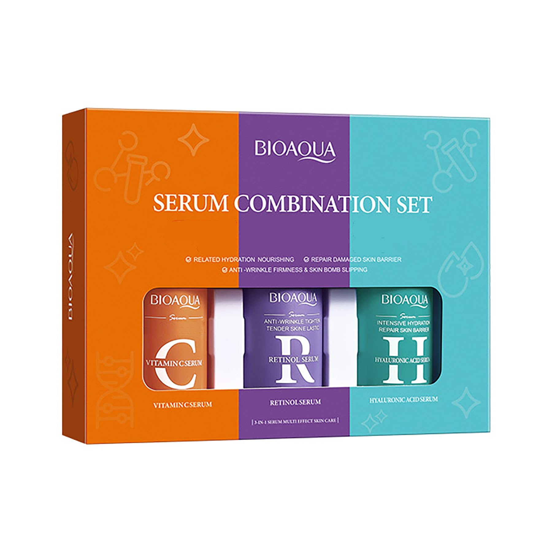 BIOAQUA 3in1 Facial Serum Set Vitamin C Retinol Hyaluronic Acid 3x30ml