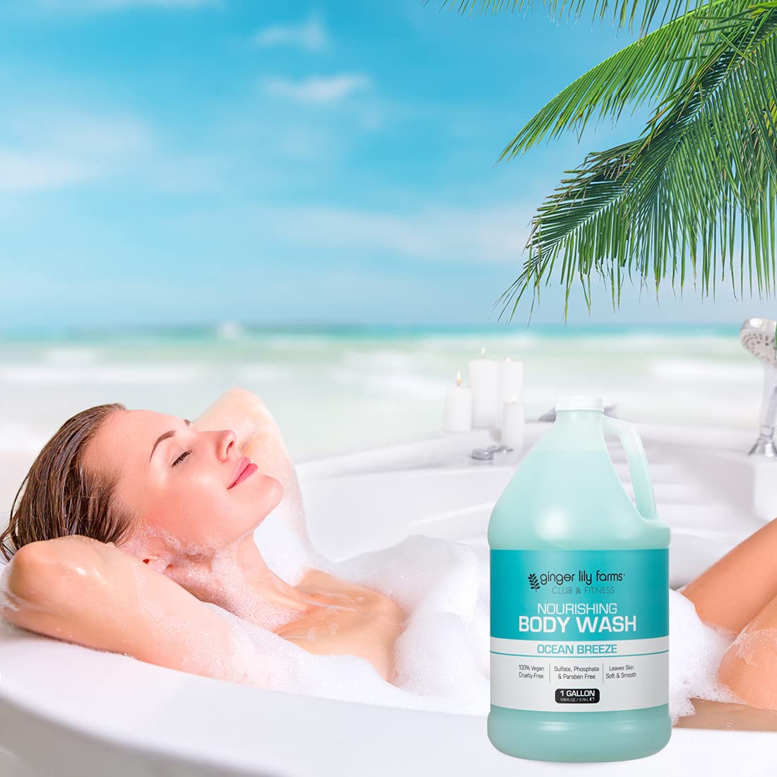 Ginger Lily Farms Club & Fitness Nourishing Body Wash, 100% Vegan & Cruelty-Free, Bath & Shower Gel For Men And Women, Ocean Bre