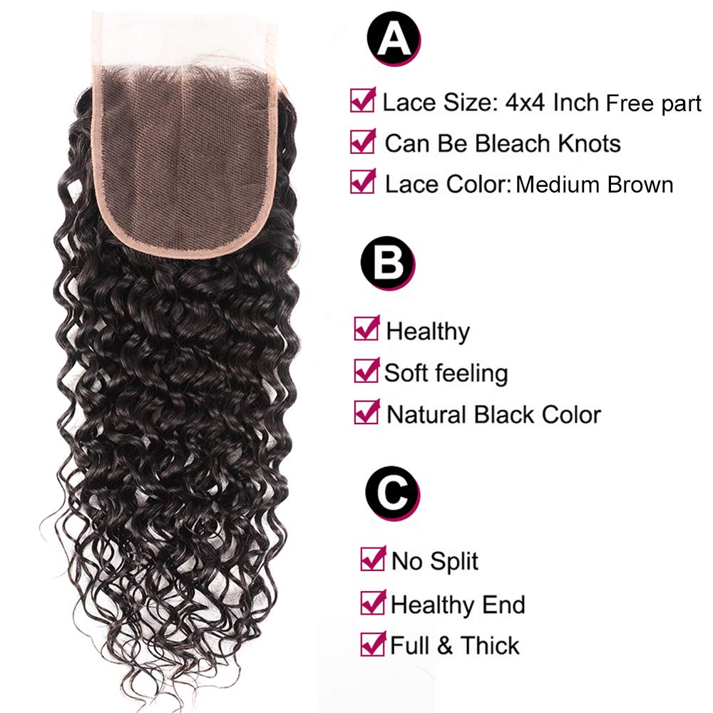 Laritaiya Water Wave Bundles With Closure Human Hair (18 20 22+16) Wet And Wavy Human Hair 3 Bundles With Closure 100% Unprocess