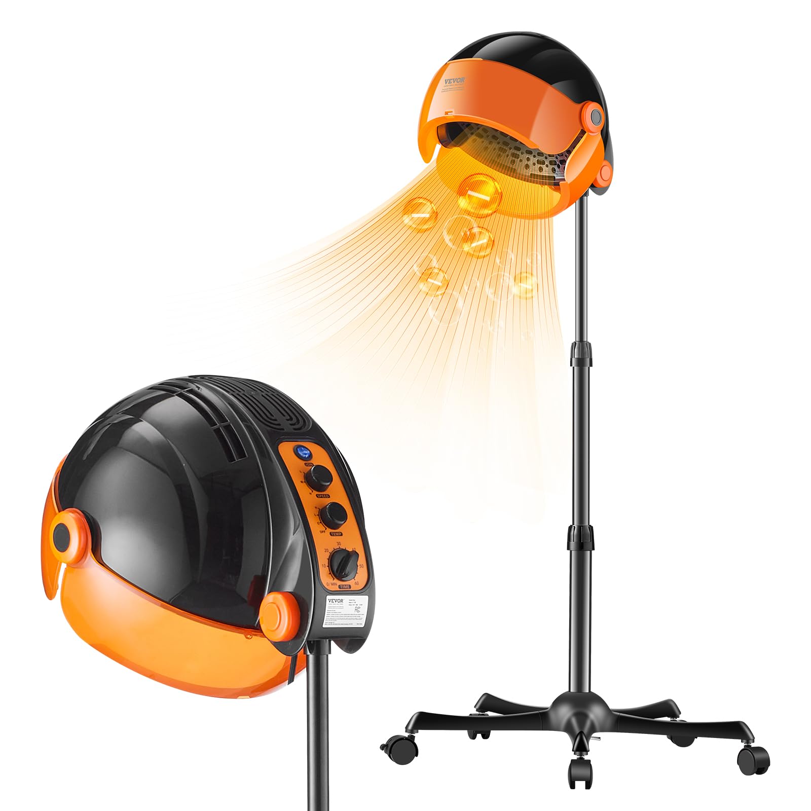 VEVOR Ionic Hooded Hair Dryer with Variable Speed & Temperature Adjustment, 1875W, Sit Under Hair Dryer with Timer for Beauty Sa