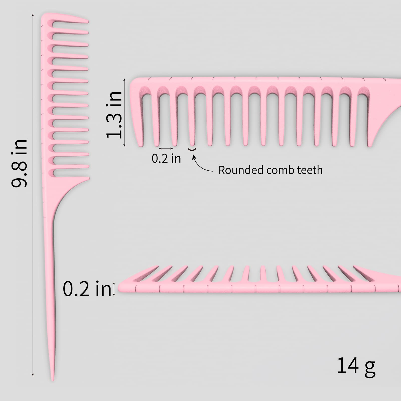 LLTGMV Wide Tooth Rat Tail Comb for Curly Hair, Pink, Plastic, 1pcs - Perfect Detangling Tool for Women and Men Hair Stylists