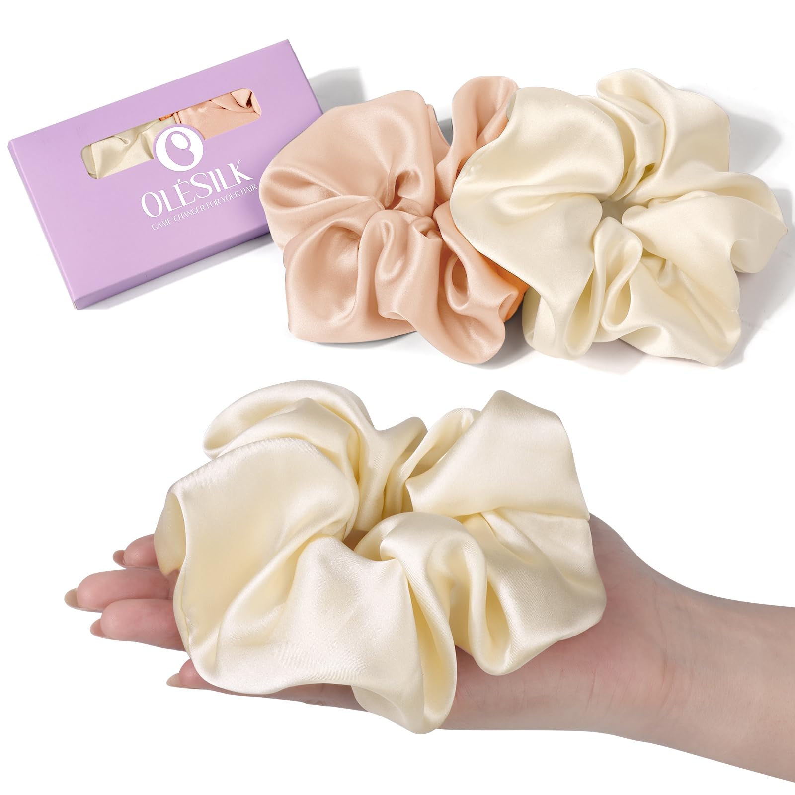 OLESILK Silk Scrunchies Oversized 100% Mulberry: Large for Long Thick Hair, Soft and Smooth for No Damage Hair Care Sleeping, Vi