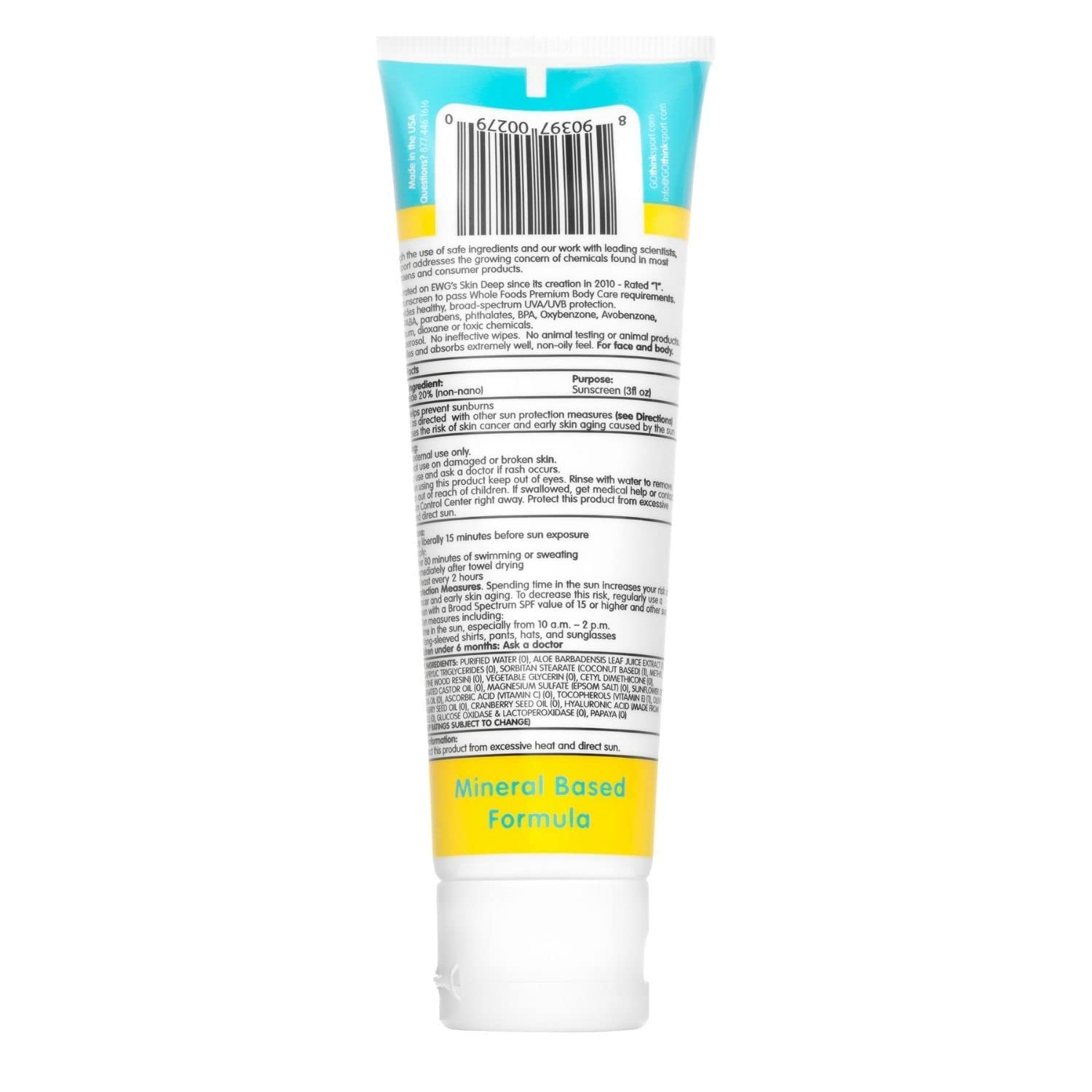 thinksport Kid 's Safe Sunscreen, SPF 50 Plus, 3 Fluid Ounce