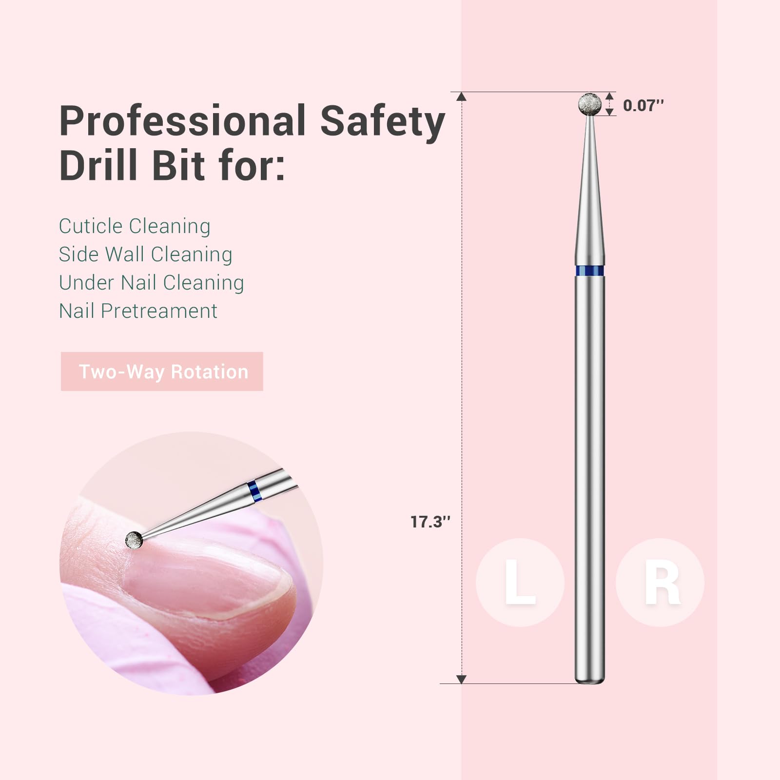 Melodysusie 1.8Mm Ball Shape Cuticle Clean Nail Drill Bit 3/32 ' ', Professional Safety Carbide Diamond Under Nail Cleaner For C