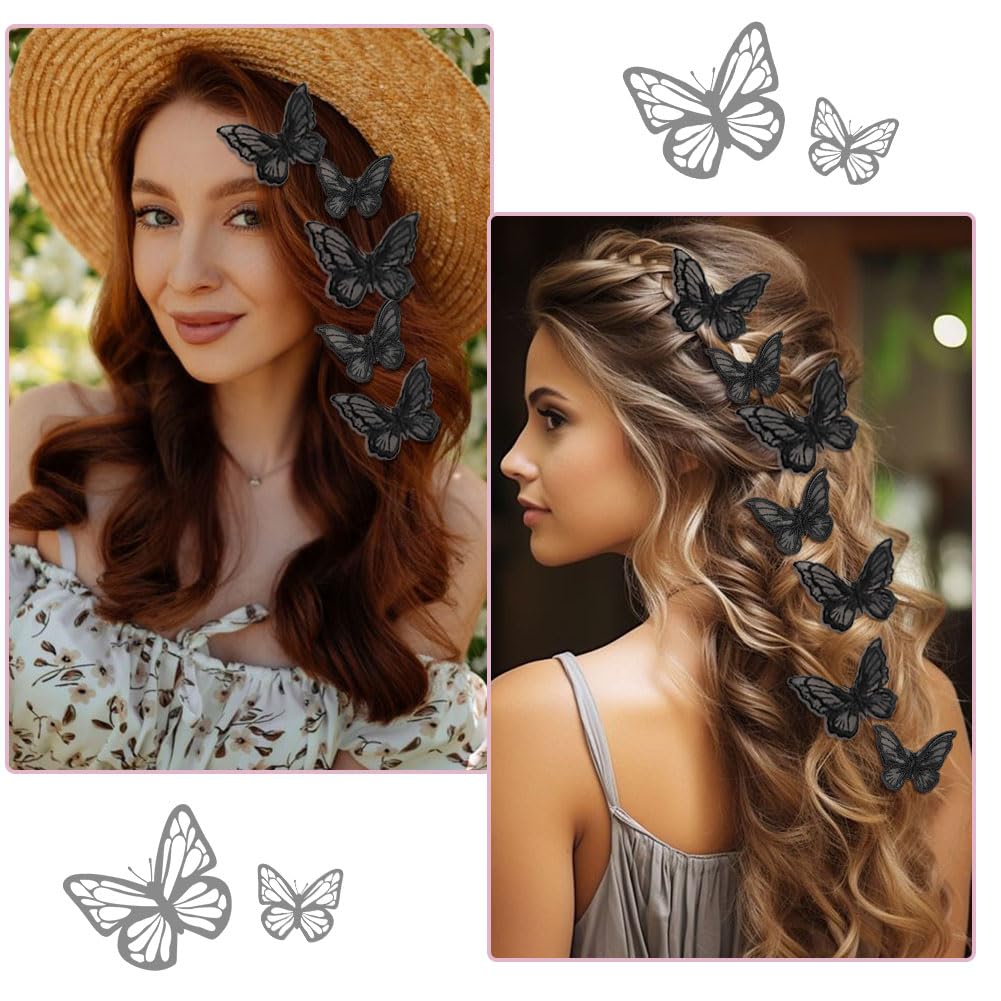 Paderison 20Pcs Butterfly Hair Clips Black Moving Butterfly Clips Fairy Accessories For Women Butterfly Hair Accessories For Tee