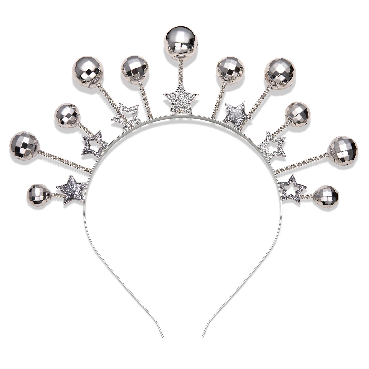 HEIDKRUEGER Disco Ball Headband Rhinestone Star Mirrorball Hairbands for Women Festive Holiday Parade Hair Hoop (Star and Disco 