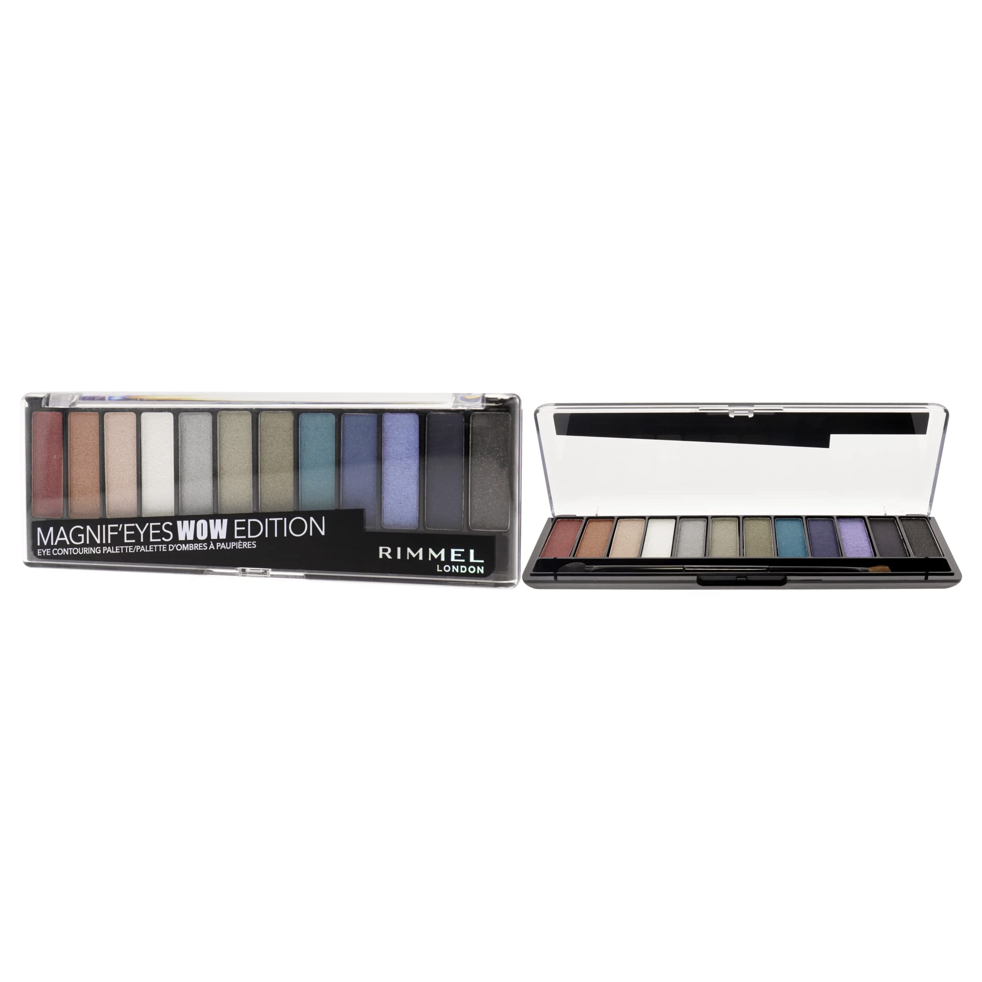 Rimmel London MagnifEyes Eyeshadow Palette, 12 Shades, Blendable Formula, Versatile, 006, Wow, 05oz