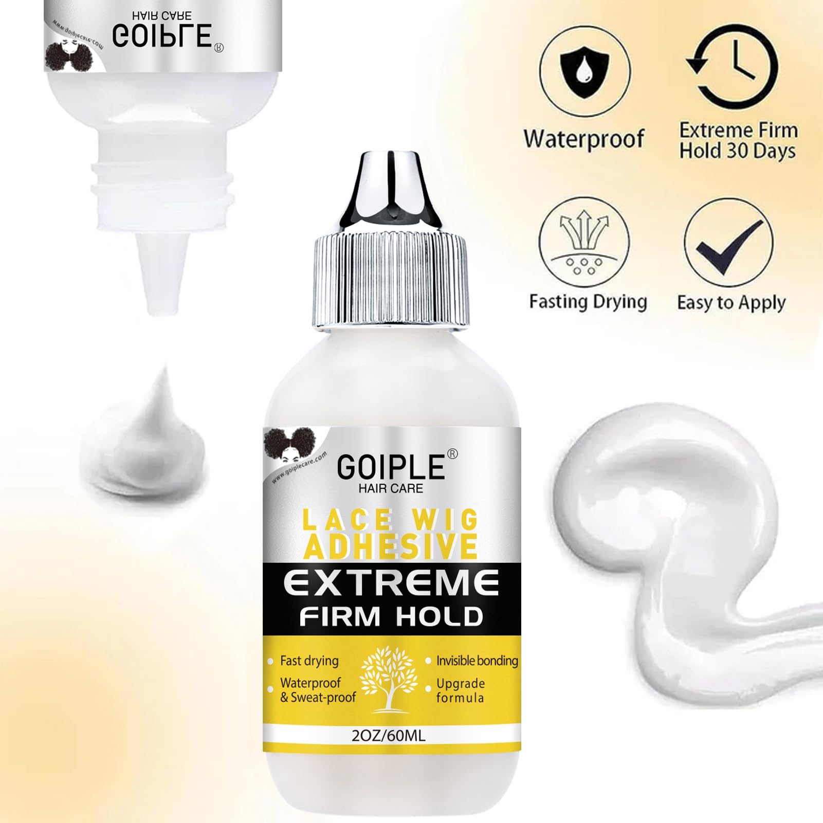Goiple Wig Glue Hair Glue Lace Glue 2Oz, Waterproof Lace Front Wig Glue For Wigs, Fast Dry Wig Glue For Lace Front Wigs Strong H