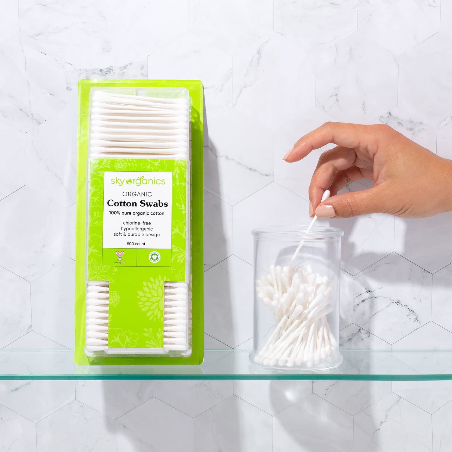 Sky Organics Organnic Cotton Swabs For Sensitive Skin, 100% Pure Gots Certified Organic For Beauty & Personal Care, 500 Ct.